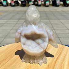 1.49LB Natural Agate Hand Carved Penguin Figurine, Cute Crystal Animal Statue picture