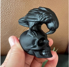 TOP Natural Obsidian Hand Carved Crow Skull Crystal Quartz Reiki Healing 1PC picture