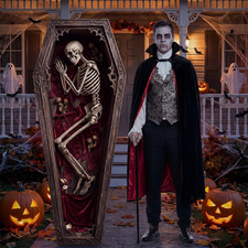 5.9 Ft Halloween Skeleton Coffin Decoration Stand up Life Size Skeleton Coffin C picture