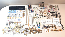 Vintage Jewelry Grandpas Estate Junk Drawer Lot Buttons Coins Cross Knives Token picture