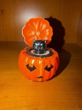 Vintage Fun World Halloween Pumpkin Black Cat Pop Up Squeaker Toy #9394 picture