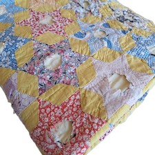 VTG 40's Touching Stars Handmade Cotton Quilt 78