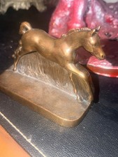 Vintage Bronze Horse Bookend Leaping Foal Over Hedge Single Bookend picture