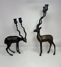 Vintage MCM Brutalist Antelope Gazelle Candle Holders Pair12”& 14.5” Dark Patina picture