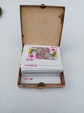Antique Victorian Era Trinket Box Copper Mini Card Set Hand-stich Lid 3.5” RARE  picture