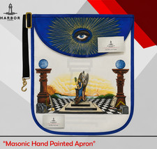 Masonic Complete Hand Painted Lambskin Apron Freemason Regalia picture