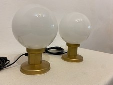 Pair Vintage MCM Space Age Opal Glass Globe Table Lamps Yugoslavia KOZOLE picture