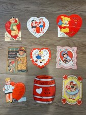 Vintage Valentine Day Cards 1940s  Signed Lot of 9 Little Girls Love Hearts  picture