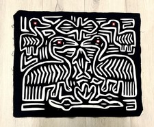 Vintage Guna Kuna Mola Panama MCM Style Modernist Bird Black White Folk Art MINT picture