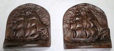 Old Ironsides Cast Iron Bookends c1925 USS Constitution 3D Effect Raised Design picture