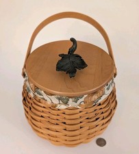 2001 Longaberger Pumpkin Patch Basket W/Lid, Liner Protector & Paperwork #10621 picture