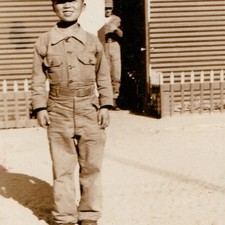 ID'd c1950s Pak Chan Moo Boy Military Uniform Snapshot Photo Quonset Hut Soldier picture