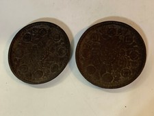 Vintage Antique Chinese Cast Iron Pair of Plates w/ Birds on Tree Decoration picture