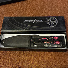 Perfect Point 2pc Throwing Knife Set Black Stainless, Sheath, Skull & Rose picture