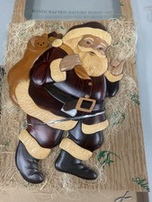 Vtg Hawaii Island Wood Santa Claus Wall Art Handcrafted Wood Art 90’s Christmas picture