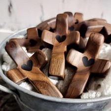 New Wooden Cross Fidget, 4Pcs Walnut Pocket Crosses - My Heart,... picture