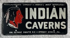 Vintage 1950's Indian Caverns Tourist License Plate - Spruce Creek PA picture