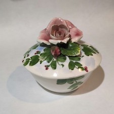 Vintage Italian Majolica Trinket Dish Hand Painted Rose Lidded Bowl Italy As Is picture