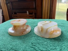 Two Salvaged Art Deco Akro Agate Glass Lamp Spacer Parts, Orange Glows, Free S/H picture