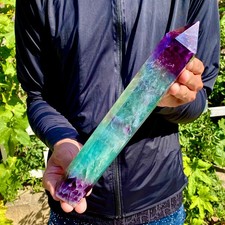 2.6LB Natural Rainbow Fluorite Column Quartz Crystal Rod Point Gemstone Healing picture