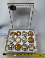 Vintage Kurt Adler Santa's World 12 Round Glass Christmas Ornaments Original Box picture