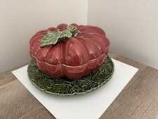 Vintage Jose Alvaro Caldas Olfaire Art Pottery Soup Tureen & Plate Pumpkin Vines picture
