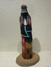 Vintage Native American Kiva Kachina Doll Wood Hand Carved Signed R. Pina 2003 picture