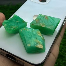 295 Cts Natural Big Green Chrysoprase Rough Specimen– 3 Pcs – Big Raw Gemstone, picture