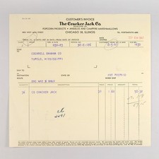 1947 Vintage Cracker Jack Co. Paper Invoice to Cockrell Banana Co. Tupelo, MS picture