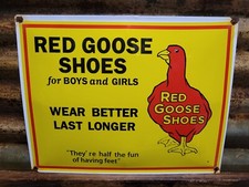 VINTAGE RED GOOSE PORCELAIN SIGN OLD BOY GIRLS SHOES FOOTWEAR CLOTHING BOOTS 17