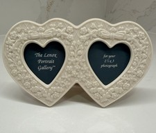 Lenox Double Heart Picture Frame 7” Ivory Porcelain 2.5x3 Photo picture