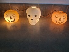 Vintage RARE Peerless Halloween Pumpkin Skull Blow Mold String Lights - Working picture