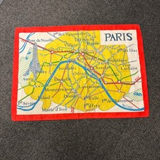Vintage Paris Metro Map Souvenir Scarf Red Border Eiffel Tower Subway Art 24x18 picture