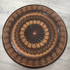 Vintage Poland Folk Art Wooden Plate Wall Art Hand Carved Pyrography 10” picture