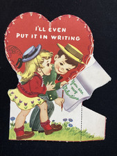 Vintage School Valentine Cards - Boy/Girl with Hats, Girl's Cute Socks picture