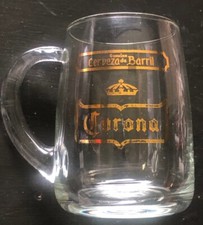 2 Vintage Corona  Cerveza de Barril Glass Mugs Mexico Beer Imported Gold Logo picture