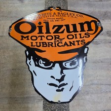 OILZUM MOTOR OILS PORCELAIN ENAMEL SIGN 30 X 30 INCHES picture
