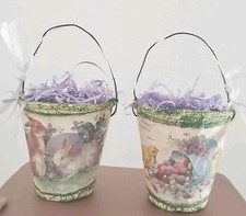Paper Mache VINTAGE Easter Bunny ChicK 🐣 Buckets Vintage Unique Art Trinket picture