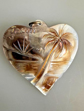 Vintage Hand Carved Mother of Pearl Shell Palm Tree Tahiti Ocean Pendant picture