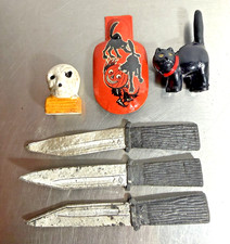 Vintage 50s Halloween Lot Kirchhof Tin Ceramic Plastic Black Cat Jack Skull picture