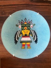 Vintage Annemarie Davidson Enamel On Copper South West Kachina turquoise Plate picture