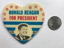 Vintage RONALD REAGAN FOR PRESIDENT Campaign Heart Pinback Pin Button 1980 picture
