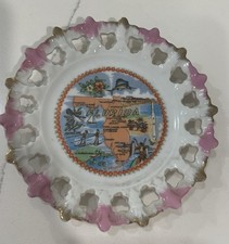 Vintage Florida Souvenir Plate With Pink And Gold Edges. 5” Diameter. ￼￼ picture