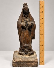Antique Hand Carved Wood Virgin Mary Santo Santos Religious Folk Art Statue picture