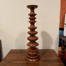 OOAK Vintage Hand Turned Cherry Wood Candle Holder W/ Felt Base 18” Tall picture
