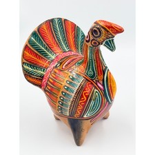 Vintage Mexican Folk art Turkey Money Coin Bank Tonala Pottery Decor picture