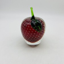 Murano Italy Art Glass APPLE Paperweight Ruby Red Controlled Bubbles picture