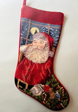 Sferra Hand Stitched Santa Claus Needlepoint Christmas Stocking Wool New picture