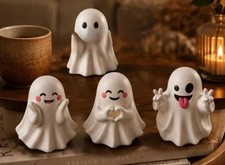 Halloween Ghost Figurines Spooky Cute Funny Adorable set of 4 *BRAND NEW/SEALED picture