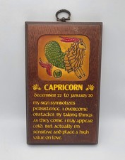 Vintage Capricorn Zodiac Astrology Wooden Sign Wall Art Plaque 1970s picture